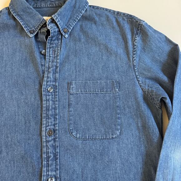 Club Monaco Slim Fit Denim Chambray Button Front Shirt Long Sleeve Size XS EUC - Picture 4 of 11